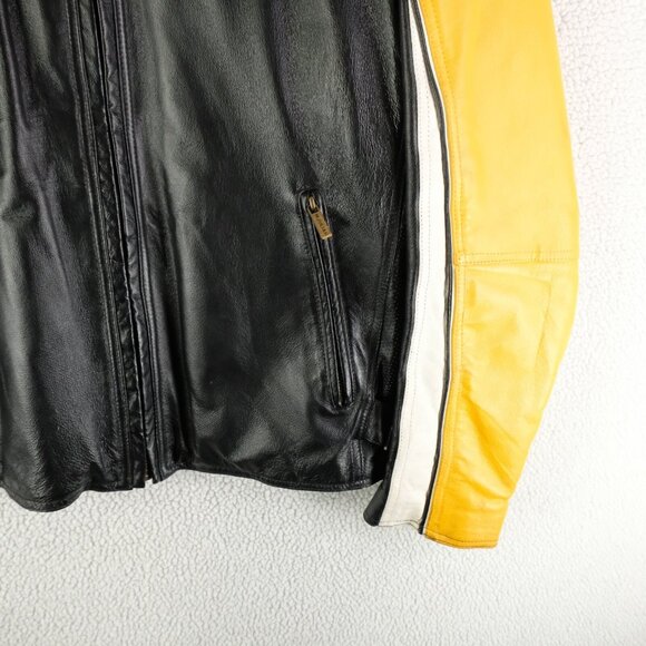 Wilsons Leather Jacket Mens Extra Large Black Yellow M Julian Cafe Racer Vintage - Picture 3 of 9